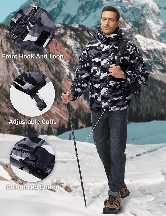 MAGCOMSEN Men's Winter Coats Water Resistant Ski Snow Jacket Warm Fleece Jacket Parka Raincoats With Multi-Pockets