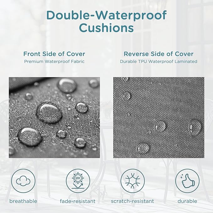 Codi Outdoor Chair Cushions 19x19 Inch, Waterproof Seat Cushion for Patio Furniture with Handles & Adjustable Straps, Fade Resistant - Set of 2, Grey