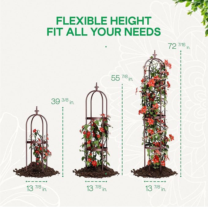 Idzo Trellis for Climbing Plants Outdoor, Garden Trellis Steel, Obelisk Design Hammer Stone Coated, 2025 Bronze Color, Vertical Support for Climbing Plants, Decorative for Outdoor & Indoor Use