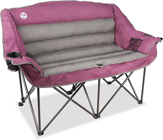 Northroad Oversized Double Camping Chair, Fully Padded Loveseat, Heavy Duty Folding Duo Chair w/Cup Holders, Armrests & Carry Bag, Supports up to 600lbs, Purple