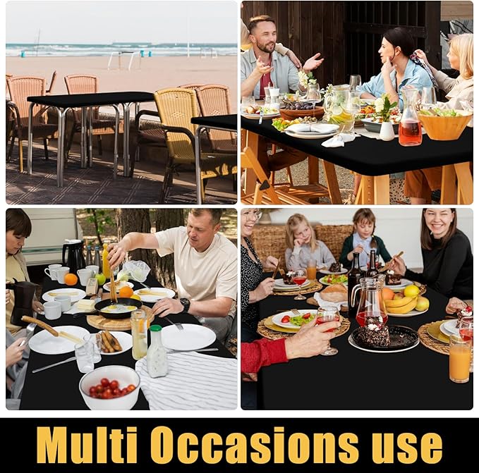 Smiry 2 Pack Rectangle Picnic Table Cloth, Waterproof Elastic Fitted Tablecloths, Washable Polyester Rectangular Patio Table Cover for Camping, Indoor and Outdoor (Black, 30"x72")