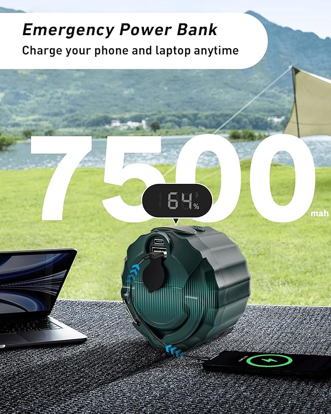 DUKUSEEK Portable Ceiling Fans with Remote Control, Power Bank, USB Battery Operated Camping Fan with Hanging Hook for Canopy Tents, Emergency Survival