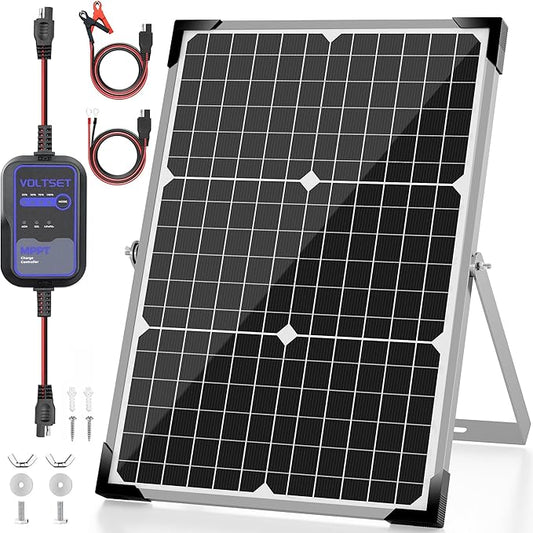 Solar Panel Kit 30W 12V with MPPT Controller, Solar Battery Trickle Charger Maintainer, Waterproof Solar Panel with Adjustable Mount Bracket for Boat RV Motorcycle Marine