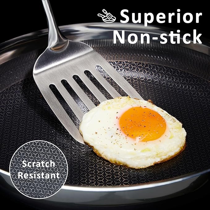 8" Non Stick Frying Pans, Hybrid Ceramic Stainless Steel Pan, Skillet with Stay-Cool Handle, Non Toxic, PFAS PFOA PTFE Free, Dishwasher & Oven Safe, Induction, Compatible with All Cooktops