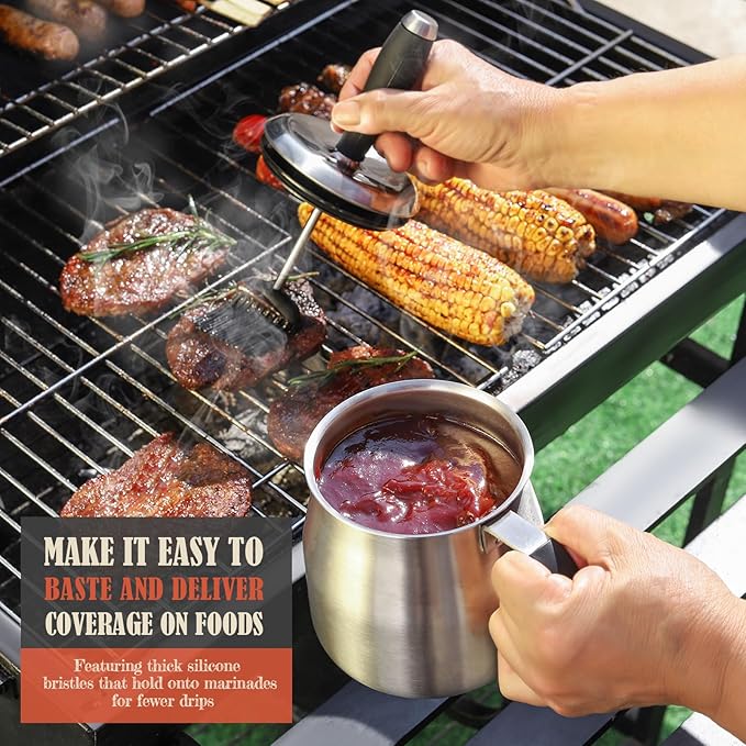32 OUNCE BBQ Basting Pot with 2 Replaceable Brushes，Grilling Gifts for Men&Dad，Stainless Steel 304 Barbecue Sauce Pot Brush Set，Airtight Melting Pot Sauce Container，Birthday Gifts for HIm Dad Husband