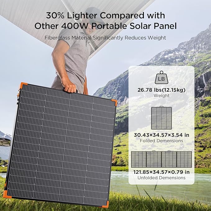 N-Type 16BB 450W Portable Solar Panel,RV Essentials,38V Foldable Solar Charger for Power Station, 25% High Efficiency IP68 Waterproof 4 Reinforced Kickstands for Camping RV Hurricane