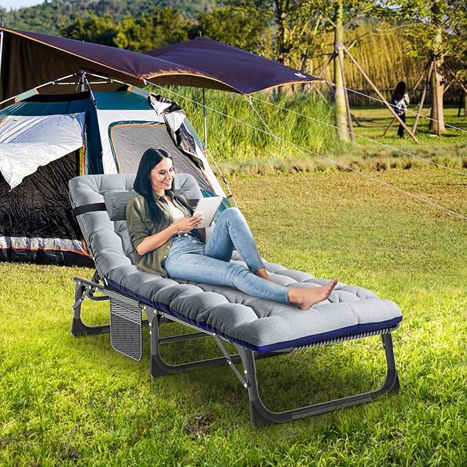 LILYPELLE Folding Camping Cot, Extra Wide Heavy Duty Sleeping Cots with Carry Bag, Double Layer Oxford Portable Travel Camp Cots for Home, Office Nap and Outdoor Beach