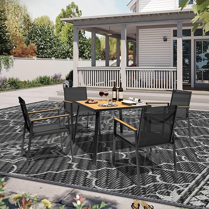 Outdoor Rug 10x14Ft, Waterproof Outdoor Patio Rug for House Deck Reversible Plastic Straw Mat for RV Camping Picnic Beach Balcony (Black Gray)