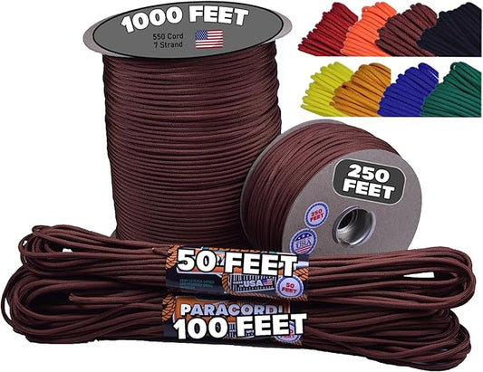BORED? PARACORD! 550 lb Paracord - Ideal for Crafting, Camping, DIY Projects, Active & Military Outdoors - Strong Survival Rope - Tactical Parachute Cord Type III - Chocolate Brown 50 Feet