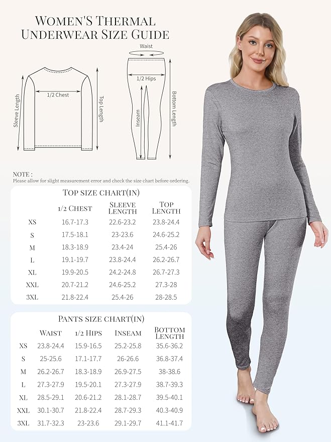 VZV Thermal Underwear for Women, Long Johns for Women Thermal Sets Fleece Lined Base Layer Top and Bottom Set