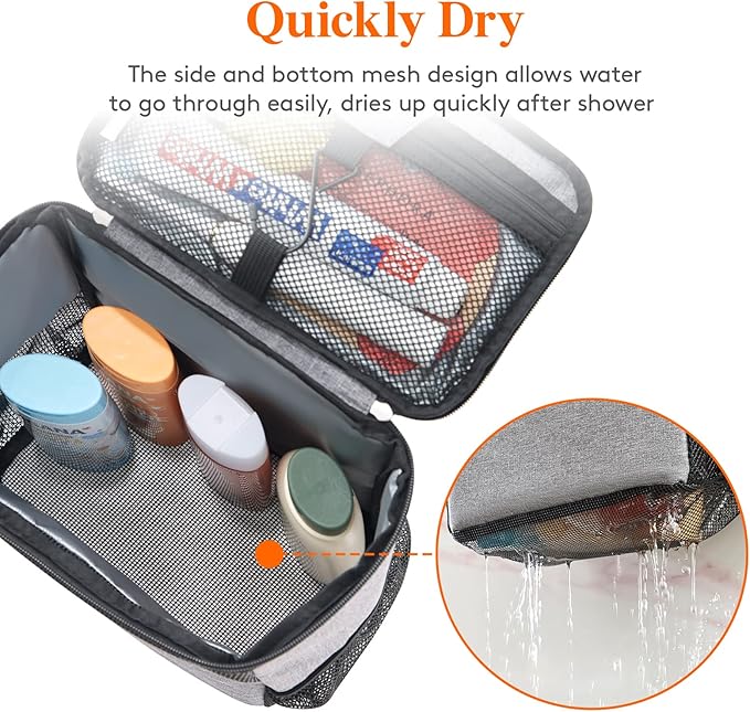 Lifewit Mesh Shower Caddy Bag Portable College Dorm Room Essentials Caddy Tote Basket for Bathroom, Gym, Travel, Camping Quick Dry Hanging Shower Organizer Toiletry Bag for Women Wen, Medium, Gray
