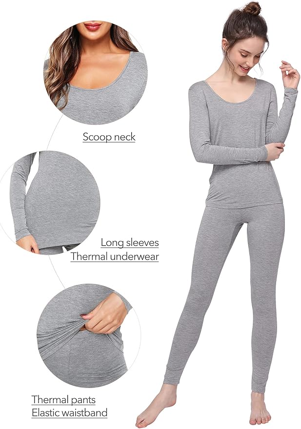 WiWi Soft Viscose from Bamboo Underwear for Women Thermal Long Johns Sets Super Warm Base Layer Top Pants Pajamas Set S-3X