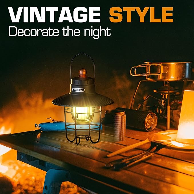 EverBrite LED Camping Lantern, USB C Rechargeable Lantern with 3 Light Modes, Vintage Outdoor Lanterns with Power Bank Function for Power Outages, Hurricane, Emergency, Fishing