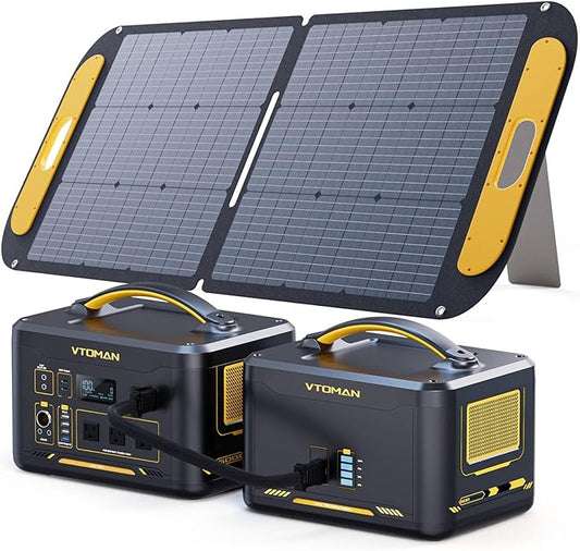 VTOMAN 2376Wh Portable Power Station Bundle with Extra Battery & 110W Solar Panel Included - Up to 3000W Solar Power Generator for Home Backup, Off-grid, Road Trip, RV, Camping, Fishing, Emergencies