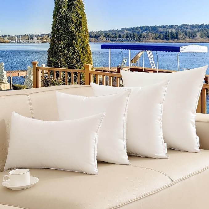 Oubonun 16 x 24 Outdoor Pillow Inserts (Pack of 2) - Square Waterproof Throw Pillow - Decorative Throw Pillows Insert for Couch Sofa Bed Patio Furniture - White Pillows