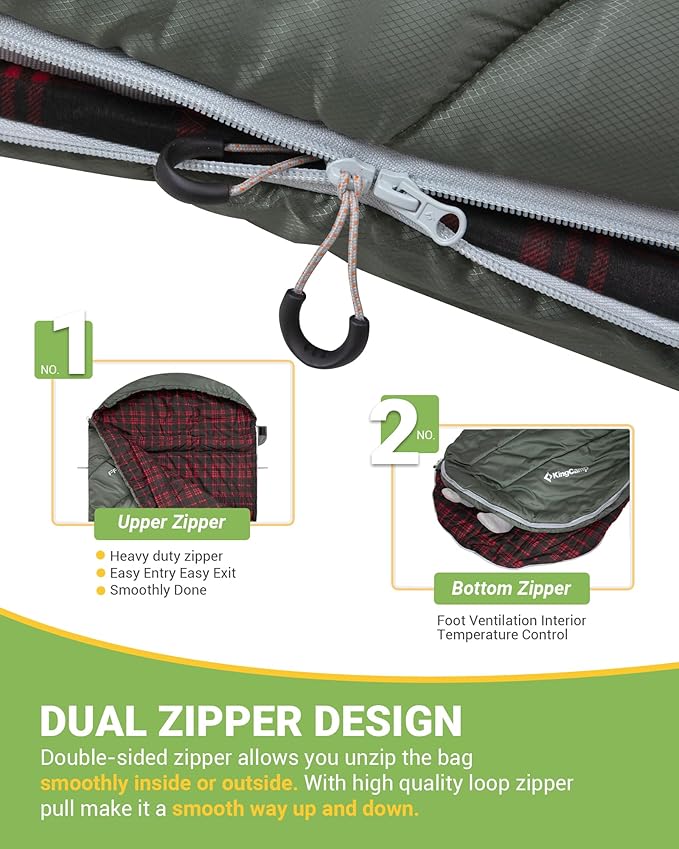 KingCamp Sleeping Bag for Adults, Cold Weather & Warm Extra Wide Big & Tall XL Portable Waterproof Flannel Sleeping Bags, Essentials Gear Accessories for Camping Backpacking Hiking Indoor & Outdoor