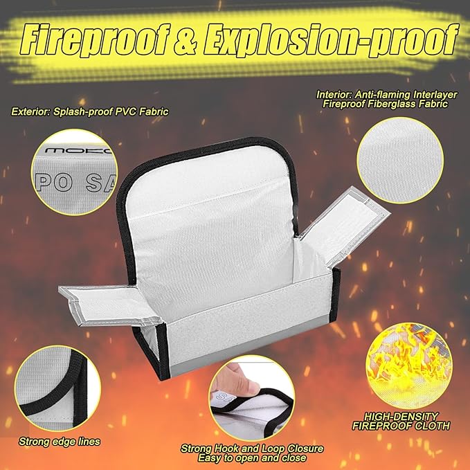 2PCS Lipo Battery Safe Bag, Fireproof Protection, Explosion-Proof, Battery Safety Guard Case, Charge Protection Bag, 18.5 x 7.5 x 6 cm