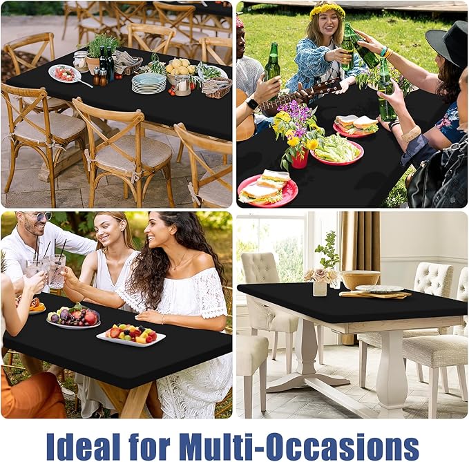 Spandex Picnic Table Cloth 2 Pack, Elastic Fitted Tablecloths for 4 Foot Rectangle Tables, Stretch Washable Patio Table Cover for Outdoor, Camping, Banquet and Parties (Black, 30"x48")