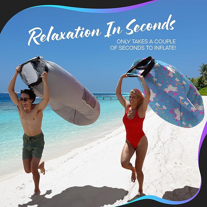 Nevlers Inflatable Lounger | 210T Polyester Inflatable Chair | No-Pump Blow Up Couch | Camping Couch Air Sofa Bed w/ 450 lbs. Cap., Pockets & Matching Bag | Use as Inflatable Couch for Adults & Kids