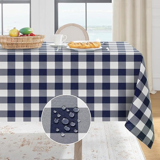 Softalker Gingham Checkered Rectangle Tablecloth - Waterproof Buffalo Plaid Table Cloth Stain Resistant Washable Table Cover for Picnic/Camping/Outdoor - Navy Blue, 60 x 84 Inch