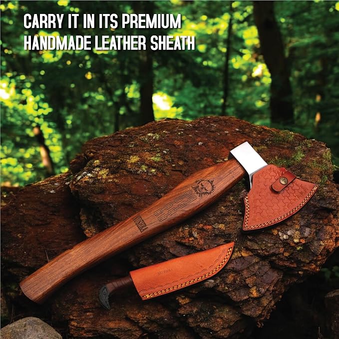Bearded Viking Axe with Gift Viking Knife Also Leather Sheath | HandForged Carbon Steel bushcraft Hatchet | Vikings Heaven Valhalla (Throwing, Camping, Splitting, Chopping, Hiking) (Axe - 01)