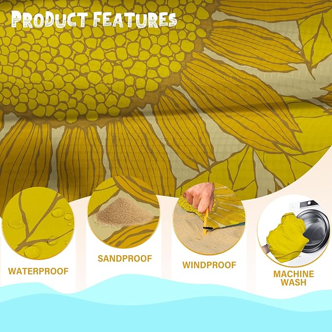 Beach Blanket Waterproof Sandproof 1-7 Adult Oversized 78 '' × 110 '' Lightweight Durable Compact Sand Free Beach Mat for Travel Camping Hiking Picnic Blanket Extra Large