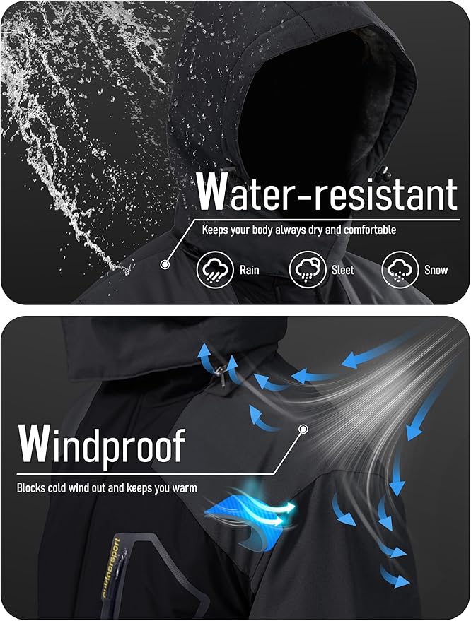 MAGCOMSEN Men's Winter Coats Water Resistant Ski Snow Jacket Warm Fleece Jacket Parka Raincoats With Multi-Pockets