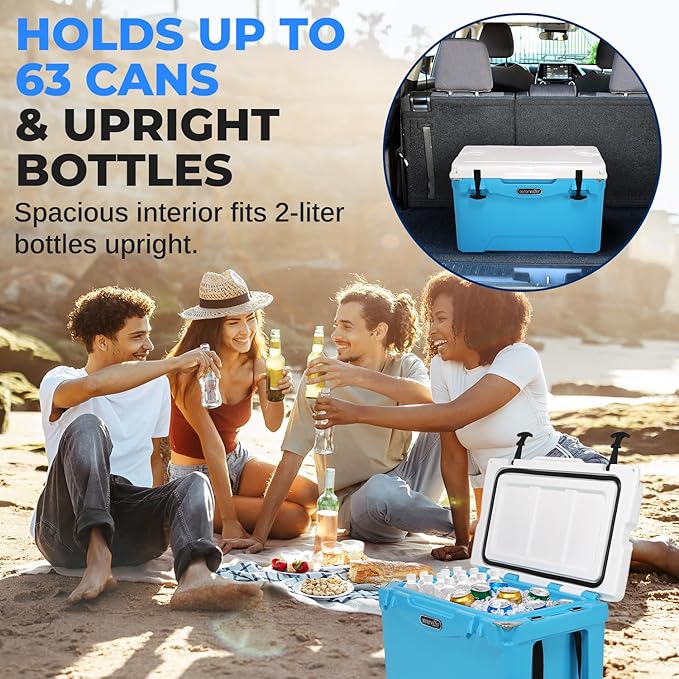 SereneLife Ultra-Tough 25-75 Quart Rotomolded Cooler Box, Holds Upto 64 Cans, Keeps Ice Up to 5 Days, Heavy-Duty Insulated Portable Ice Chest Box, Ideal for Camping, Beach, Picnics, Tailgating, etc