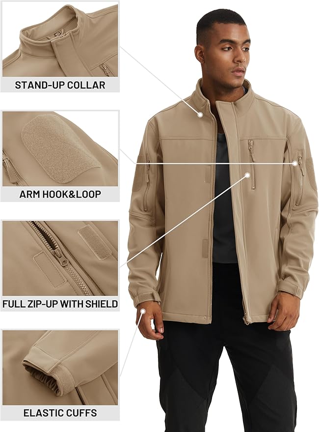 TACVASEN Men's Tactical Softshell Jacket Fleece Lined Water Resistant Windbreaker Military Lightweight Coat for Hiking