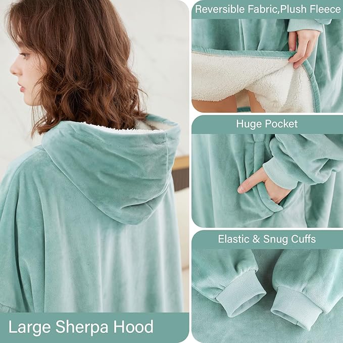 LetsFunny Blanket Hoodie,Oversized Wearable Sherpa Fleece Blanket Sweatshirt,Super Soft Warm Cozy with Giant Pocket,for Women Men Adults Teenagers Kids, One Size Fits All