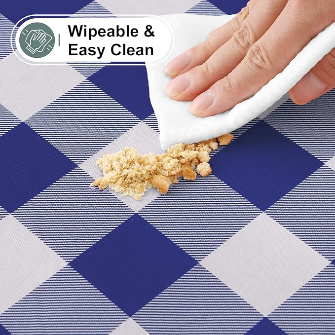 misaya Buffalo Rectangle Picnic Tablecloth, 4 Foot Elastic Fitted Vinyl Table Cloth with Flannel Backing, Waterproof Plaid Table Covers for Dining, Camping, Outdoor (Navy and White, 24" x 48")