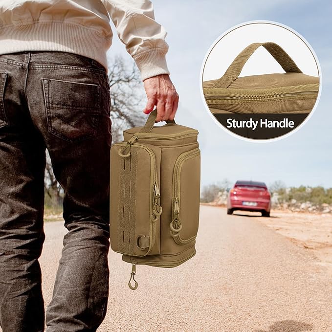 Tactical Toiletry Bag for Men, Hanging Hygiene Bag, Travel Dopp Kit Organizer for Shaving, Shower Essentials and Toiletries, Khkai (Empty Bag)