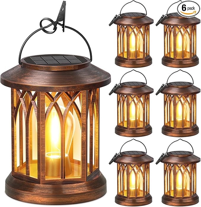 WdtPro Solar Lanterns Outdoor Hanging 6 Pack, Upgraded Bright Lantern Lights Outdoor Waterproof, Solar Powered Lantern Over 12Hrs Solar Lights for Outside Garden Yard Patio Decor (Copper)