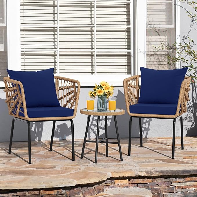 Outdoor Chair Cushions, Waterproof Outdoor Cushions for Patio Furniture w/Fade-Resistant, Removable & Machine-Washable Covers, 19x19 Inch, Ideal for Seat in Gardens/Porch – Set of 2, Navy Blue