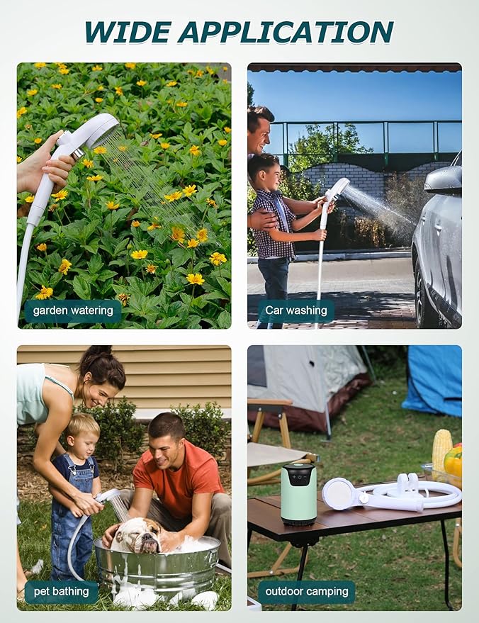 innhom Portable Shower, 8000mAh Rechargeable Camping Shower Pump with LED Display & IPX8 Waterproof, Electric Outdoor Camp Shower, Ideal for Camping, Travel, Car Washing