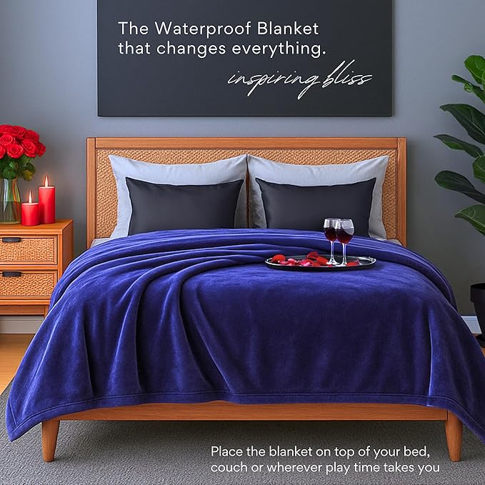 Waterproof Blanket King Size (Indigo, 82x82") Absorbent, Leakproof Fleece Protector for Bed, Couch - Water Proof and Stain Resistant, Plush Throw Blankets, Moisture Repellant Top Cover, Sherpa Throws