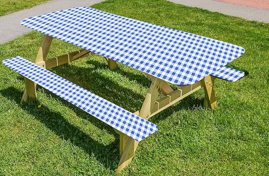 LAMINET Gingham Blue Check Picnic Table Cover - Large fits up to 72” x 30”