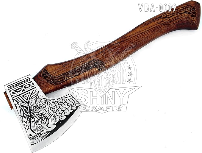 SHINY CRAFTS-Axes Viking Axe Hatchet-Norse Battle Axe Best Handmade Tomahawk Viking Bearded Axe Beautiful Camping Axe Best Gift for him with Leather Sheath (VBA 09)