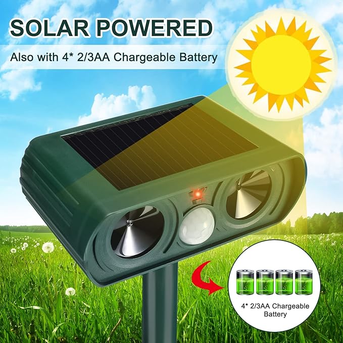 6 Pack Ultrasonic Solar Animal Repeller Waterproof Outdoor Cat Dog Repellent with Motion Sensor for Squirrel Animal Garden Yard Farm
