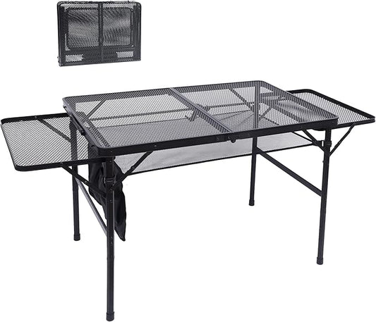 Nice C Folding Grill Table, Camping Table, Tailgate Tables, Grill Tables, Outdoor, Metal Folding Adjustable Height&Width, Mesh Net, Carry Handle