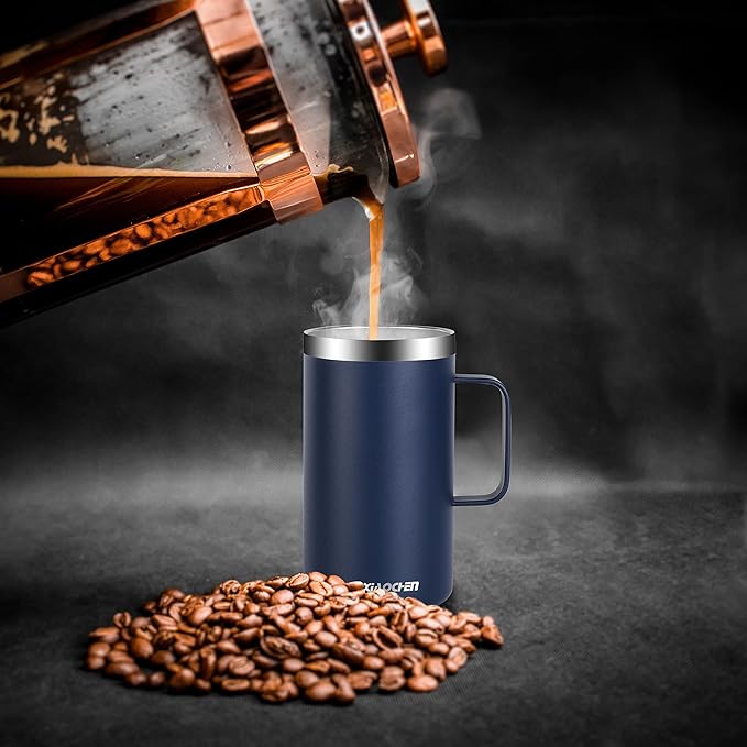 KXIAOCHEN 20oz Insulated Coffee Mug with Lid, Stainless Steel Coffee Cup, Double Wall Vacuum Coffee Tumbler with Handle, Premium Thermal Travel Coffee Mug (Blue Navy Purple 2Pack)