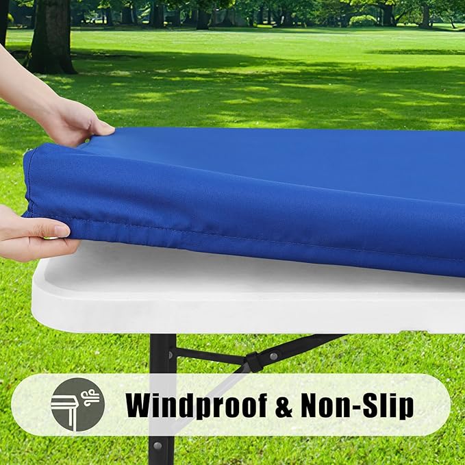 Smiry 2 Pack Rectangle Picnic Table Cloth, Waterproof Elastic Fitted Tablecloths, Washable Polyester Rectangular Patio Table Cover for Camping, Indoor and Outdoor (Blue, 30"x60")