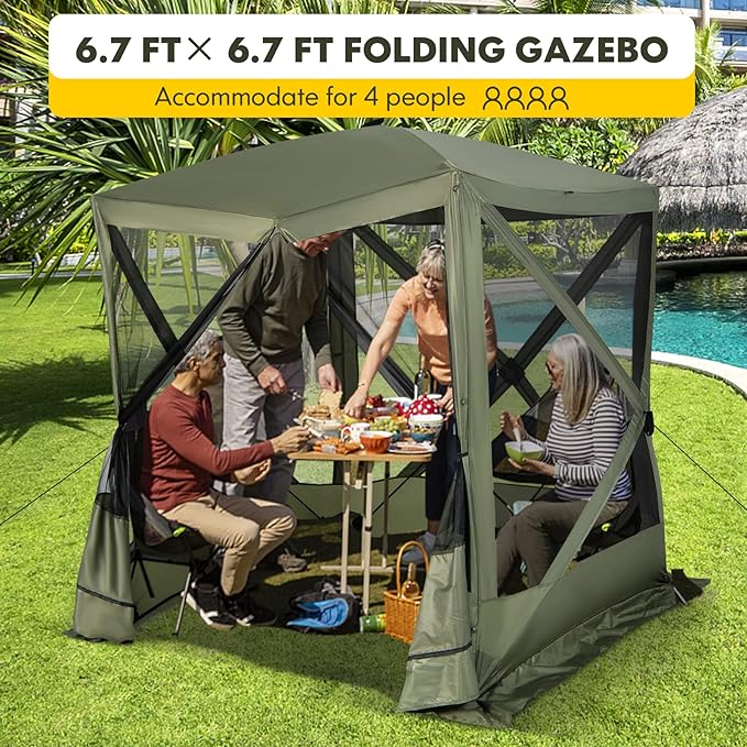 Tangkula 6.7x6.7 Ft Pop Up Gazebo with Netting, Portable Screen Tent with 4 Sided Mesh Walls, 2 Sunshade Cloths, UV 50+ Instant Canopy Shelter with Carry Bag for Camping, Lawn, Backyard