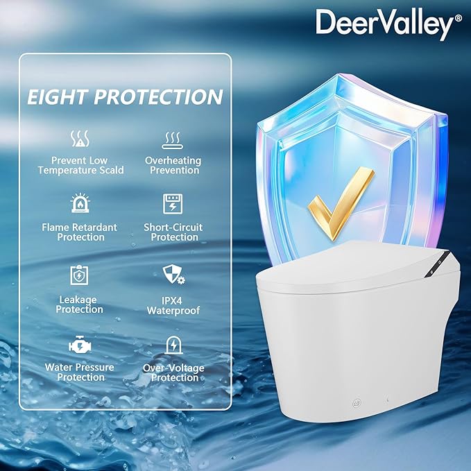 DeerValley Smart Toilet, Smart Bidet Toilet 1.28 GPF Dual Flush, Auto Open/Close Lid, ADA Chair Height and Cleaning Foam Dispenser, Heated Seat, Dryer, Night Light, Deodorization, LED Display