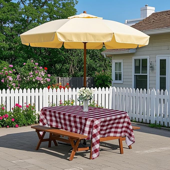 Poise3EHome Outdoor Tablecloth Rectangle with Umbrella Hole Waterproof Plaid Tablecloth for Christmas Spring Picnic Party Patio Table Camping, Red and White Checkered (52X70 Zipper)