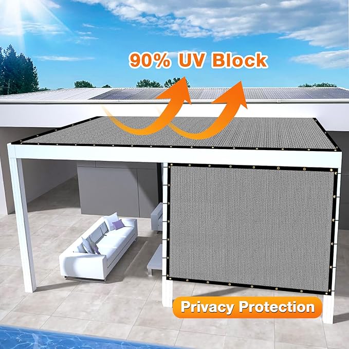 Artpuch Outdoor Pergola Shade Cover 9x15 FT Sun Shade Cloth with Grommets Light Grey 90% UV Protection Canopy Patio Privacy Screen (Customized Available)