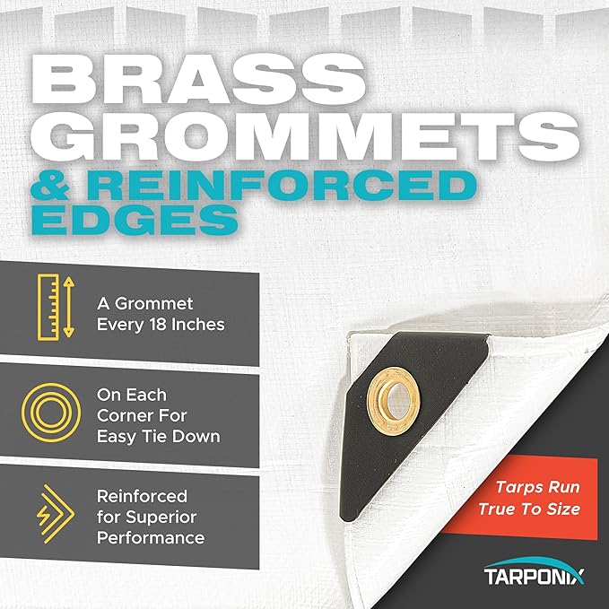 20' x 30' Extra Heavy-Duty White Poly Tarp – 12 Mil Thick, Waterproof, UV-Resistant Polyethylene with Reinforced Edges, Double-Stitched Hems, and Rustproof Grommets