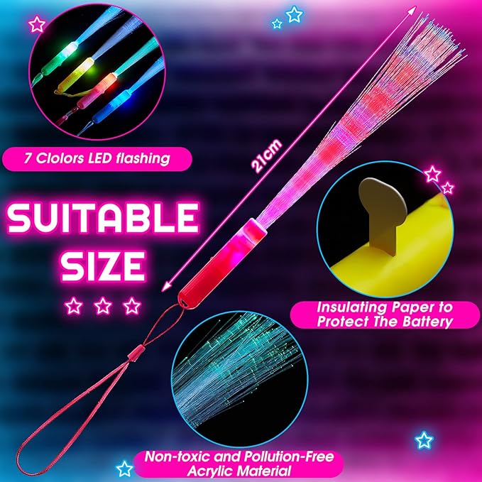 Lewtemi 300 Pcs Fiber Optic Wands Bulk Light up Glow Stick Fiber Optic Sticks Glow in The Dark Party Supplies LED Colorful Flashing Wands for Wedding Party Favors(Bright Color)