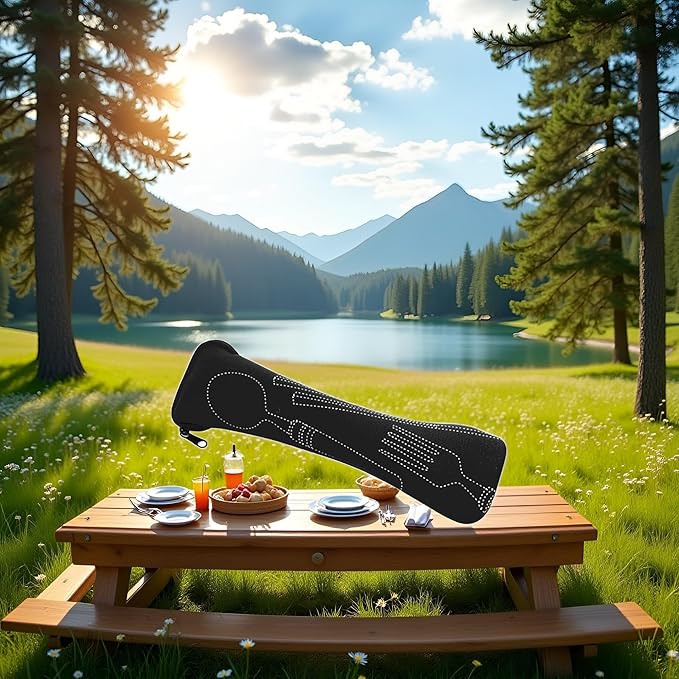 Black Portable Tableware Bag Outdoor Travel Camping Cutlery Pouch Storage Bag Flatware Tableware Dinnerware Carrying Case for Knife, Fork, Spoon, Tea Spoon, Chopsticks, Bottle Opener, Straws Flatware