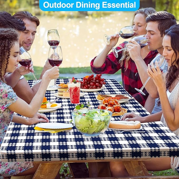 Picnic Table Cover with Bench Covers Portable Table Cloth Built-in Storage Pocket Picnic Table Covers with Elastic Waterproof Camping Essentials for RV Camping